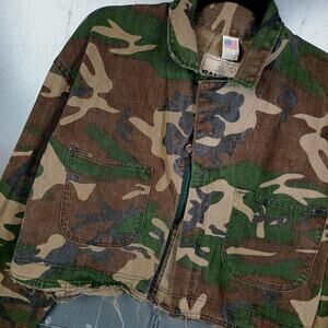 Ranger Vintage 80s 90s Boxy Cropped Camo Bomber Jacket Large Army Coat Button